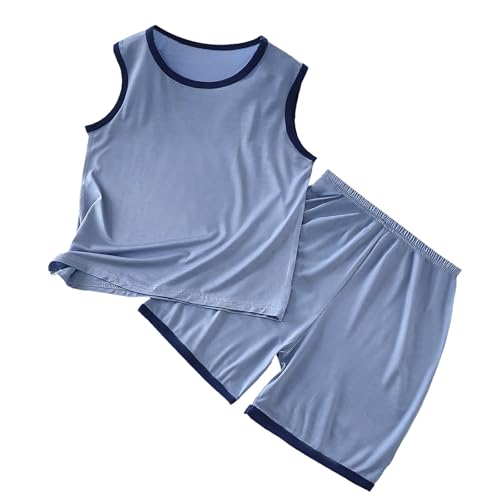Boys Girls Soft Cotton 𝐏𝐚𝐣amas Set Teens Sleeveless Tank Top & Shorts 2PCS 𝐒l𝐞𝐞𝐩wear Comfort