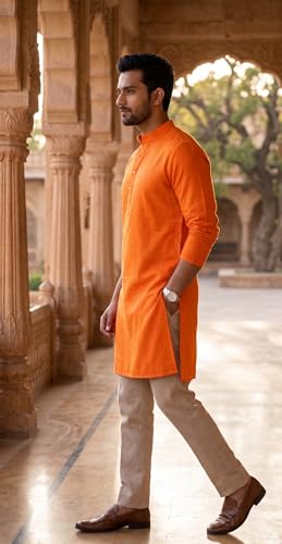Image of Men's Traditional Ethnic Kurta Long Solid Casual