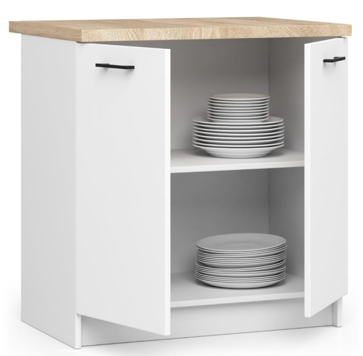 BDW - Küchenschrank - Schrank Küche mit Türen und Arbeitsplatte - Schrank 80 cm breit, 85 cm hoch - Küchenschränke Einzeln, Küchenmöbel Einzelteile (Weiss)