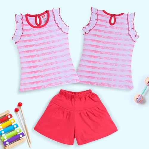 Image of LuvLap Baby Girls Regular Fit 100% Cotton Half Sleeves Girls Top CoSet Pack of 3