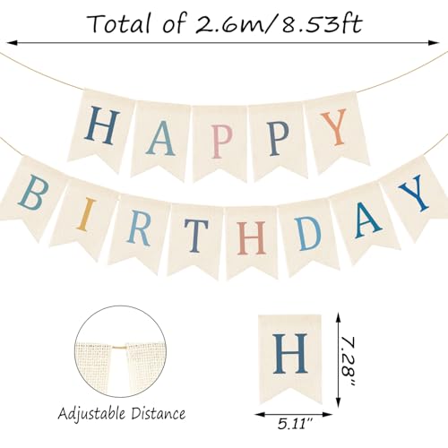 Image of Doumeny Happy Birthday Burlap Banner Boho Birthday Bunting Garland Blue Pink Bohemian Party Sign Flag Colorful Happy Birthday Bunting Banner Rustic Birthdays Garland Flag for Wall Home Porch Door