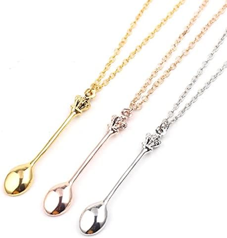 KOMUNJ Charm Mini Tea Spoon Necklace, 4 Pieces in Silver, Gold, Rose Gold, Black - for Fancy Dress Party Favors - Image 3