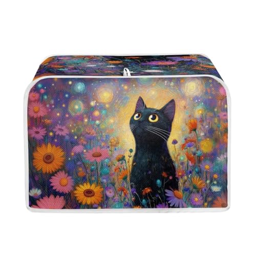 Image of Talayituse Black Cat Daisy Print 4 Slice Toaster Dust Covers Kitchen Small Appliance Cover, Thanksgiving Stain Resistant Dust Protection Bread Machine Cover with Top Handle, M