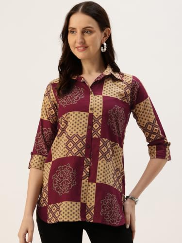 Image of feranoid Classic Collared Cotton Shirt with 3 /4 Sleeve for a Timeless Casual Look