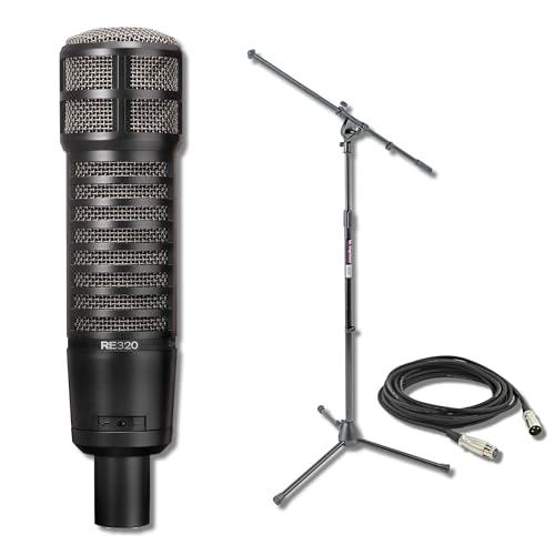 Electro-Voice RE320 Variable-D Dynamic Vocal and Instrument Microphone with On-Stage Stands MS7701B Tripod Mic Stand and XLR Cable