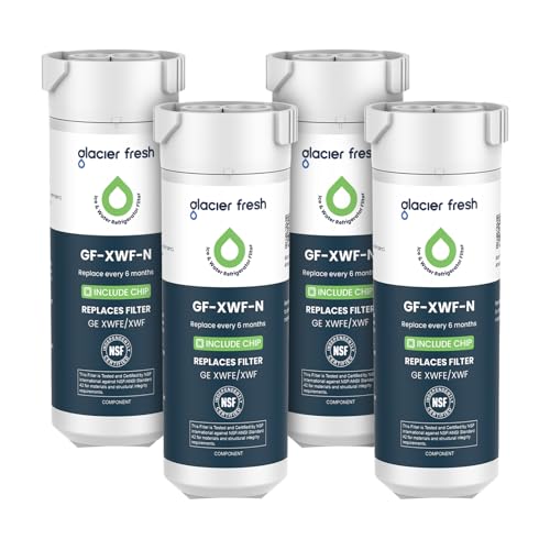 Image of GLACIER FRESH XWFE (Built-in CHIP) Refrigerator Water Filter Pack of 4 | Replacement for GE XWFE, XWF Refrigerator Water Filter NSF /ANSI 42 Certification