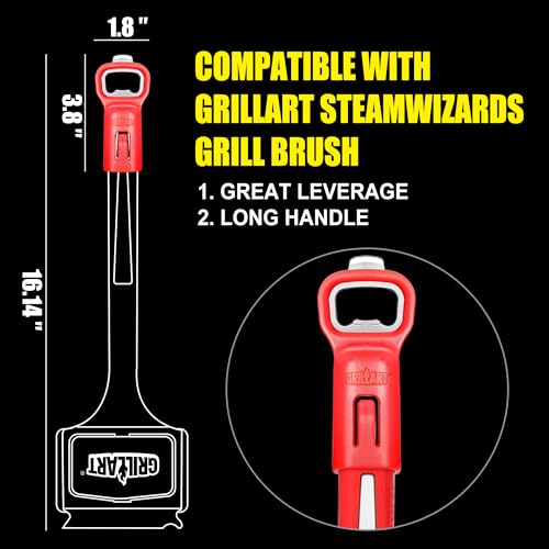 GRILLART Grill Brush Bristle Free, BBQ Accessory Bottle Opener, Heavy-Duty Mounts to Grill Brush Handle for Convenient Opening While Grilling – Ideal for BBQ Enthusiasts (Opener Only), Red