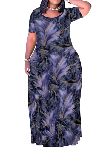Image of PinkPatty Plus Size Dress for Women Casual Crew Neck Short Sleeve Maxi Dress Oversized Summer Beach Dresses with Pockets