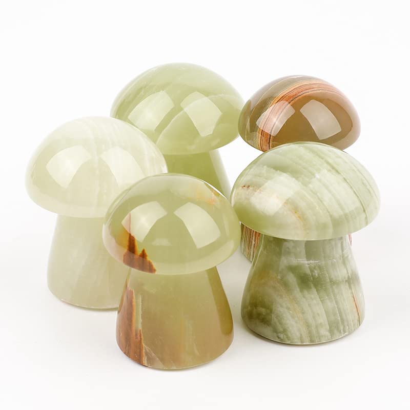 翡翠のきのこ彫刻置物 OOAKかわいい小さなキノコ人形の置物