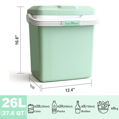 Image of Electric Cooler, 26 Liter Mini Fridge with Automatic Locking Handle (Green) | Large Capacity Car Refrigerator, Dual-use Car Fridge, Portable Car Cooler for Picnic, Travel, Outdoor, Camping, Home, Gift
