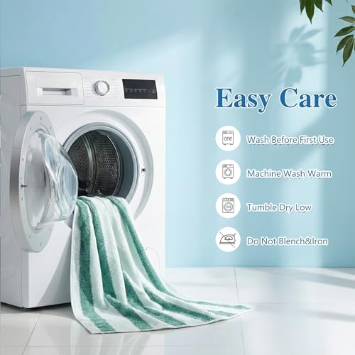 Image of Cortina Stripe Printed Towels for Bath (70 x 140 cm) 380 GSM Microfiber, Ultra Soft, Highly Absorbent & Quick Dry for Gym, Beach & Bathroom Towels for Men, Women & Kids (Green Strip)