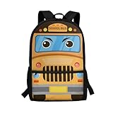 CLOHOMIN Mochila infantil para escola para meninas e meninos, bolsa de livros para crianças com bolsos laterais de malha, Ônibus escolar engraçado