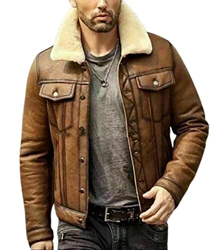Fashion Hyped Men's Brown Genuine Leather Winter Fur B3 Shearling
