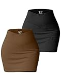 OQQ Women's 2 Piece Basic Casual Versatile Stretchy High Waist Cross Over Ribbed Mini Skirt, Black,coffee, Medium
