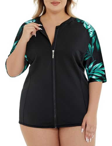 Cucuchy Style Womens 1/4 Zip Up Rash Guard for Women Long Sleeve Swim Shirts UV Sun Protection Swimsuit XL-5XL