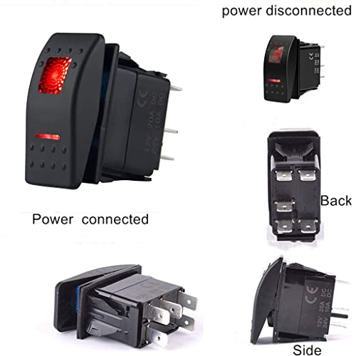 Switchtec 1 Pc 12V Rocker Switch Red Led Light (Standard 5 Pins) On Off Switch For Boat Trucks Rzr 1000 Ranger Maverick Auto Rv Golf Cart Marine Panel Light Bar Fog Light Winch Led #TOP1