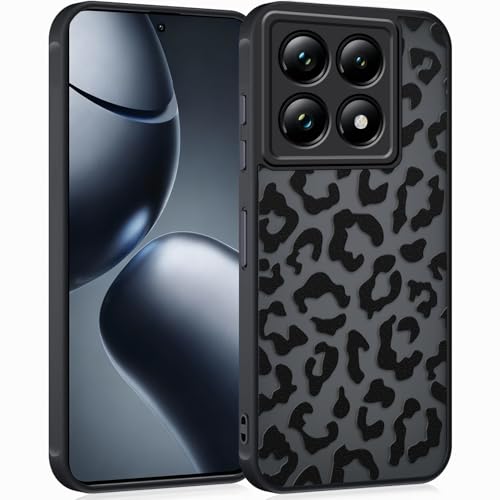 Coqinen Handyhülle für Xiaomi 14T Pro Hülle Matt Transluzente Case mit Stilvolle Leopard Muster Silikon Aesthetic Schutzhülle mit Kratzfeste PC Rückseite + Stoßfest TPU Bumper - Schwarz