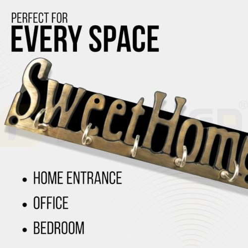 Image of Key Holder for Wall /Zinc Metal Key Stand with 5 Hooks /Decorative Wall Key Hanger for Home, Entryway & Office /Vintage Style Key Organizer (Sweet Home Key Holder)-| 3 Years Warranty |