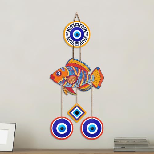 Image of Artvibes Fish Nazar Battu Wall Hanging for Home Entrance | Evil Eye MDF Decorative Wall Art | Vastu Inspired Decor for Living Room | Office | Hallway | Lucky Charm Housewarming Gift (WH 8537N)
