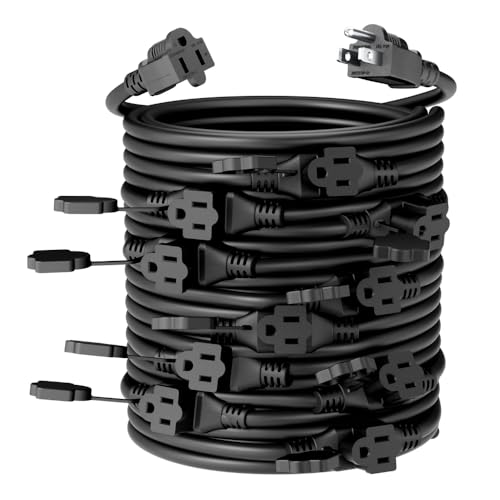 Yodotek Black 50FT 16 Gauge Multi Indoor/Outdoor Power Extension Cord,Multiple Evenly-Spaced 11...