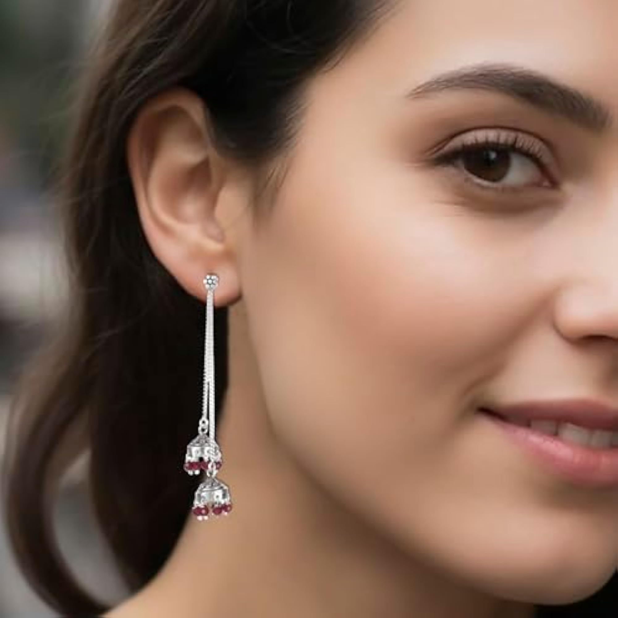 Women's Handcrafted 925 Sterling Silver Garnet Earrings, Elegant Gift