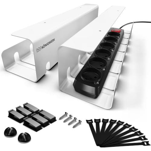 Königwerk Kabelkanal Schreibtisch fürs Kabel Management - Inkl. Zubehör - Tisch Kabelführung Kabelmanagement durch Kabelschacht - Cable Organizer Desk Weiß