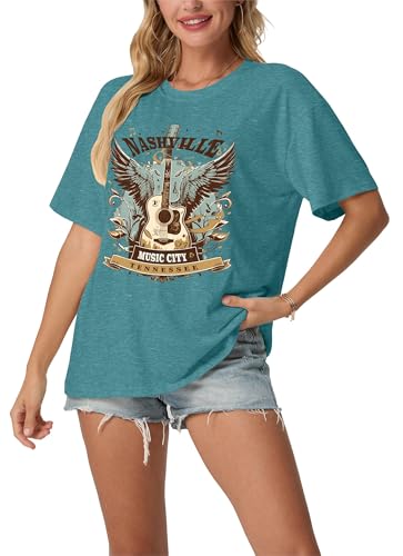 Women's Nashville Country Music City Oversized Graphic T-Shirts Casual Band Tees Short Sleeve Rock Roll Tops - Image 6