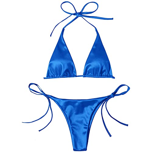 Generisch Conjunto de bikini para mujer, push up, brasileño, para playa, piscina, azul, M