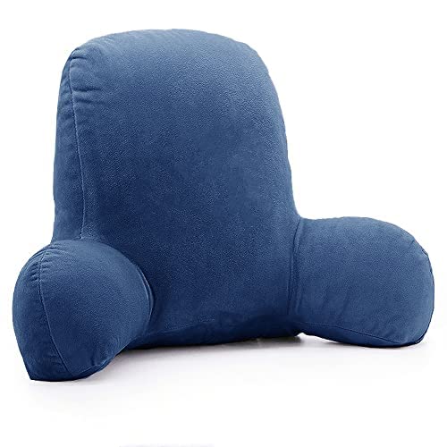 Atiasrama Backrest Reading Pillow With Arms, Large Adult Bed Rest Pillows Back Support For Sitting Up In Bed Couch, Plush Reading Lumbar Cushion With Removable Crystal Velvet Cover (Navy Blue) #TOP5