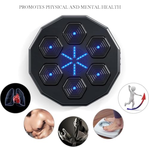 Image of Music Boxing Machine Wall Mounted Bluetooth Smart Electronic Fun Punch Boxing Trainer Wall Target Punching Pads Suitable for Home Exercise 6 Lights & Bluetooth for Adults /Home (SS-09)