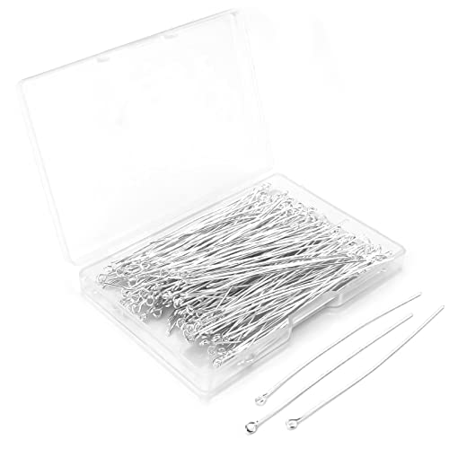 Yumttero 200 Pcs 70mm/2.76 Inch 21 Gauge Eye Pins for Jewelry Making Straight Head Ball Pin for DIY Christmas Styles Craft Earring Bracelet Necklace Pendant Making (Eye Pins Sliver Color)