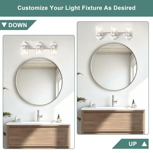 Image of White Bathroom Light Fixtures, 3 Lights Bathroom Lighting Fixtures Over Mirror, Square Design & Rectangle Large Backplate, Modern Vanity Lighting Fixtures, for Bathroom /Living Room /Bedroom