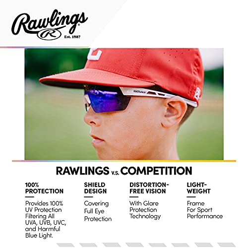 Rawlings 134 Kids Sunglasses For Baseball And Youth Softball Sunglasses - 100% Uv Lightweight Poly Lens With Stylish Shield Lenses (White/Blue) #TOP2
