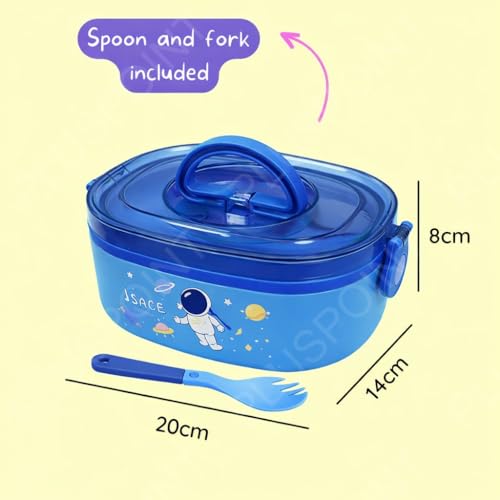 Image of PLUSPOINT Space Theme Stainless Steel Lunch Box for Kids Microwave Safe Insulated Tiffin Box 800ml Cute Cartoon Astronaut Tiffin Box Tableware Set Portable Containers for School Boys, Girls