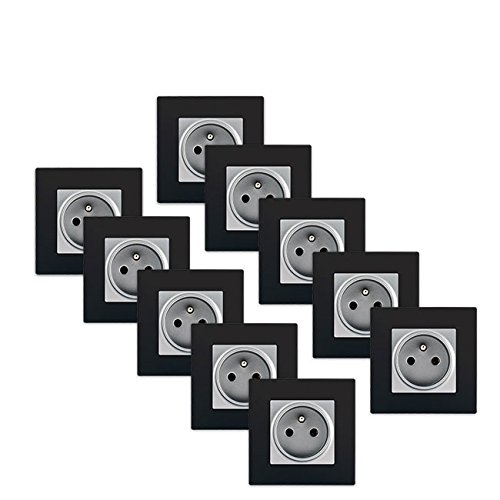 Prises 2P+T avec broche de terre et plaques de finition noires au design épuré