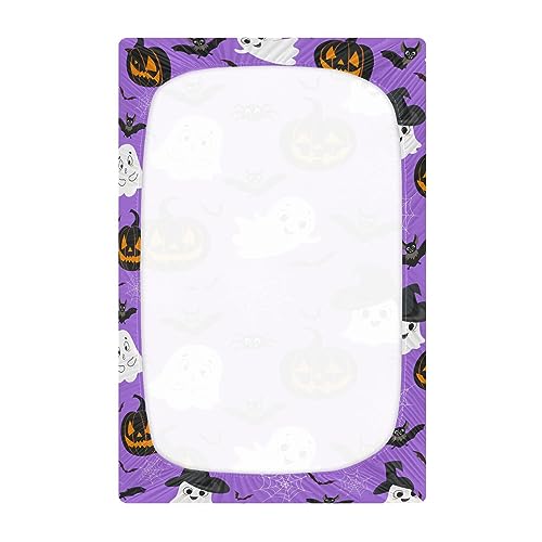 Image of Ghost Halloween Crib Sheets Soft Breathable Fitted Baby Crib Sheets Mattress Cover for Girl Boys, 52 inch x 28 inch x 9 inch