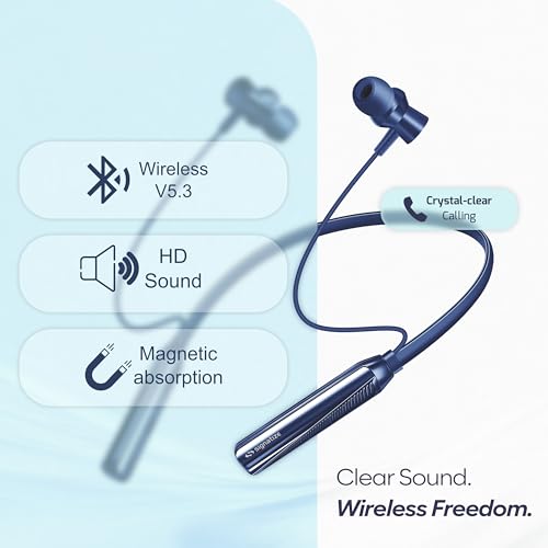Image of Bluetooth Neckband Earphones, V5.3, 28+ Hours Playtime, C-Type Fast Charging, HD Sound, in Ear (Blue)