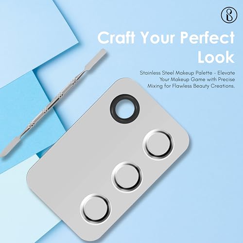 Beauté Secrets Cosmetic Makeup Palette, Premium Stainless Steel Metal Rectangle Makeup Mixing Palette with Spatula Artist Tool for Mixing Foundation/Eye... - Image 2