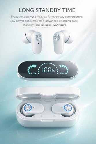 Image of YD06 3D Digital Earbuds, Gaming Earbuds with 60 Hours Playtime, Bluetooth 5.4 + ENC Clarity, Adaptive Noise Cancelling,13mm HD BASS Drivers, IPX7 Sweat-Proof (White)