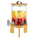 OJTOJT Getrankespender Mit Zapfhahn 3 L, Wasserspender Glas, Getrankespender Mit Stander, Far Eissaft, Wasser, Cocktails, Hausgemachte Teegetranke
