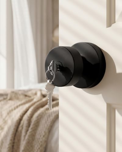 Image of Goldenwarm Black Door Knobs Entry, Zinc Alloy Matte Black Door Knobs with Lock and Key, Front Door Lock for Exterior or Interior, Adjustable & Reversible (1 Pack)