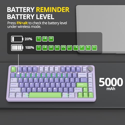 Image of surmen M75 75% Wireless Creamy Keyboard with Gasket, Pre-lubed Triple Mode Bluetooth Mechanical Gaming Keyboard BT5.0 /2.4Ghz /USB with Sound Absorbing Pads Hot-Swap(Lavender)