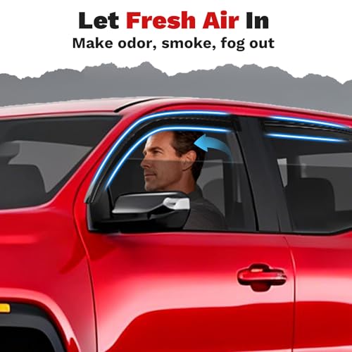 Image of Canvcle Window Visors Rain Guards for 2023-2025 2026 Chevrolet /Chevy Colorado /GMC Canyon Crew Cab Accessories, Outside-Mount Tape-On Side Window Wind Deflectors Vent Visors Shades Rainproof 4PCS
