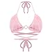 Vimoisa Women Sexy Lace-up Triangle Deep V Bikini Bra Top Vest Downy Halter Backless Crop Top Clubwear Pink