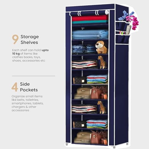 Image of ClearSpace Multipurpose Baby Wardrobe /Cabinet /Multipurpose Storage Rack, Foldable, Collapsible Fabric Wardrobe Organizer for Clothes (Plastic and Non Woven Fabric) (Blue, 9 - Layer)