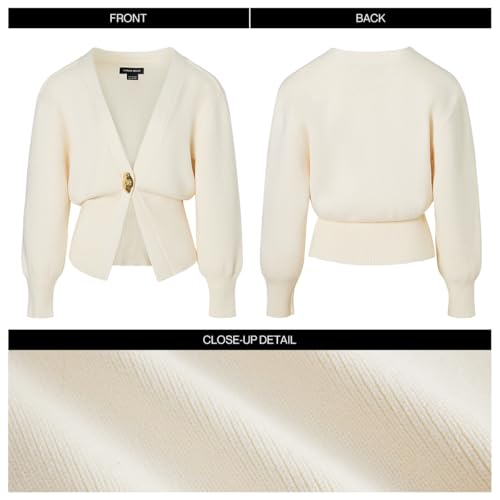Image of URBAN REVIVO Women Knitted Cardigans Long Sleeve V-Neck Lightweight Sweater One Leaf Button Down Outwear