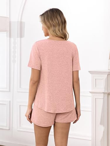 Image of MOYEE Womens Pajama Sets Soft Short Sleeve Shirt and Shorts 2 Pieces Lounge Outfit Sets with Pockets