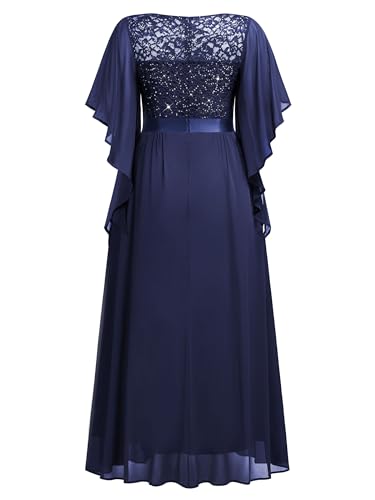 Image of Miusol Women's Plus Size Sequin Lace with Ruffle Cape Cloak Sleeves Elegant Evening Gown Wedding Guest Maxi Dress