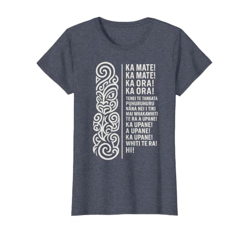 New Zealand Maori Haka Ka Mate Song Rugby T-Shirt, Women, Heather Blue, Small