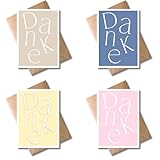 WBdesignz 4er-Set Dankeskarten mit Umschlägen - minimalistisch, pastellfarben mit stilvoller „Danke“-Typografie - für Freunde, Familie, Mänenr, Frauen & Kollegen - elegante Dankeschönkarte (DIN A6)
